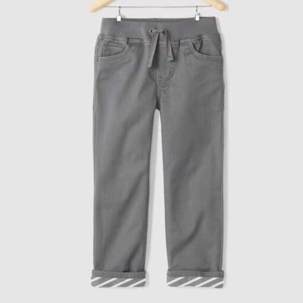 Hanna Andersson Jersey Lined Pants In Stretch Twill Antwerp Grey Boys Sz 5